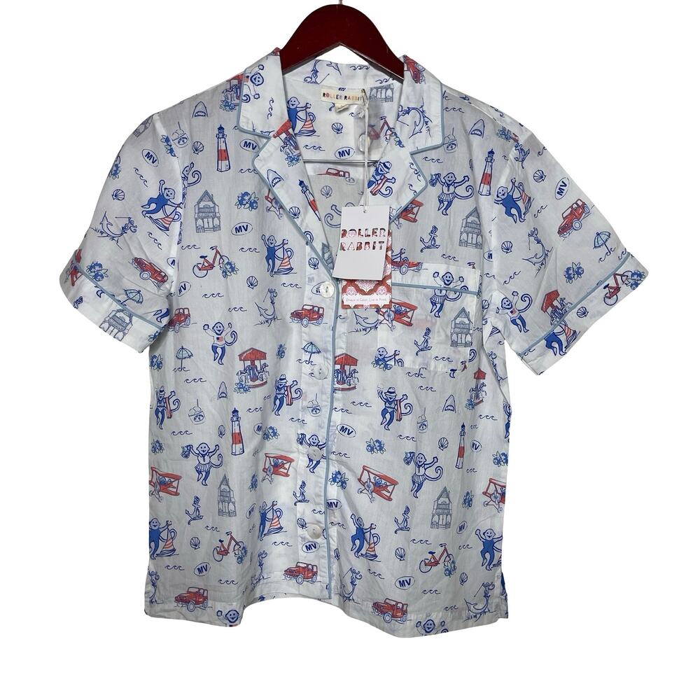 NWT Roller Rabbit Martha Vineyard Nantucket short sleeve button down pajama top